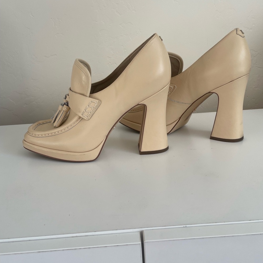 Sam Edelman Cream Heeled Loafers - Picture 2 of 14